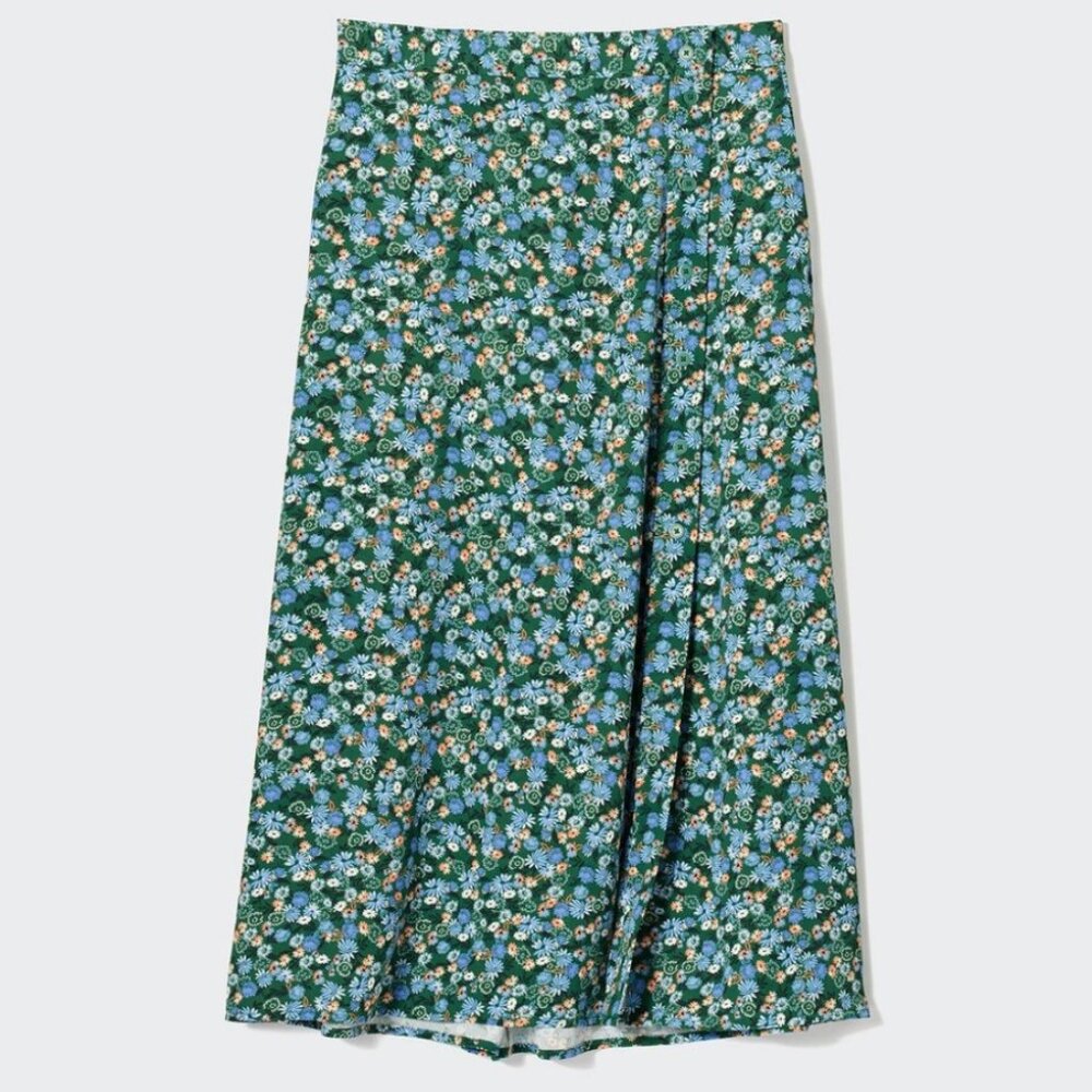 Uniqlo Green Floral Midi Skirt
